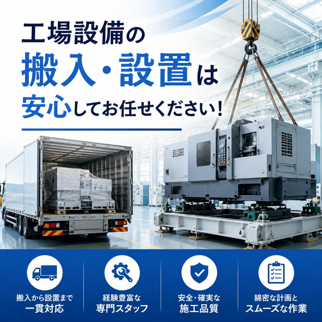 工場設備の搬入・設置は安心してお任せください！