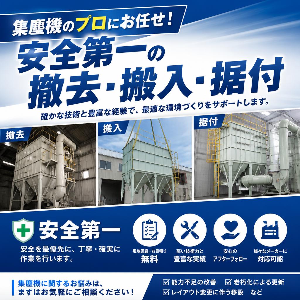 集塵機のプロにお任せ！安全第一の撤去・搬入・据付