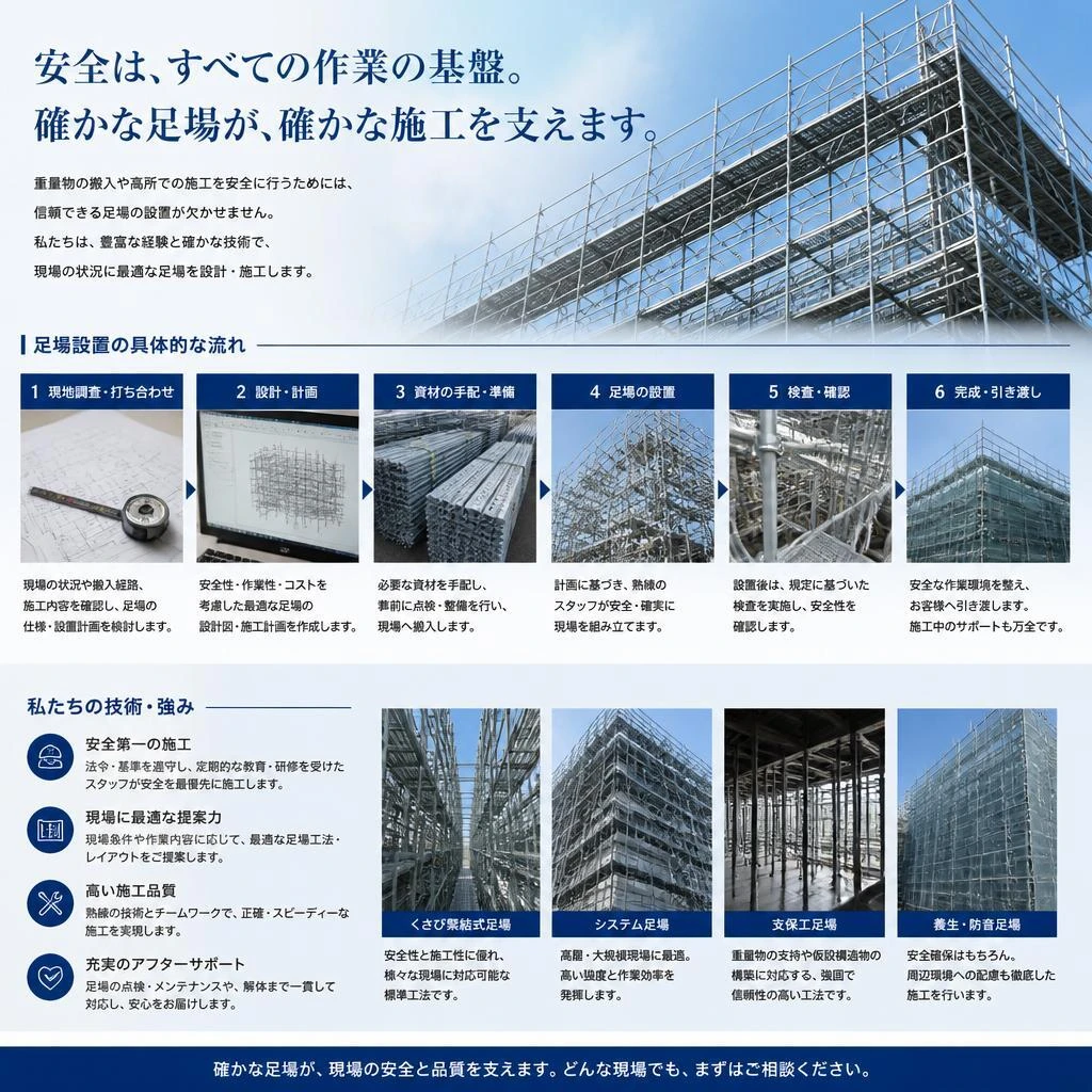 2. 足場設置のプロセス – 高品質な作業の基盤