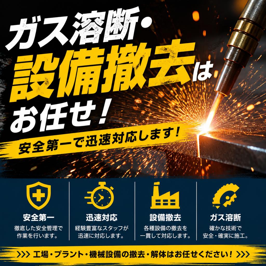 ガス溶断・設備撤去はお任せ！安全第一で迅速対応します！